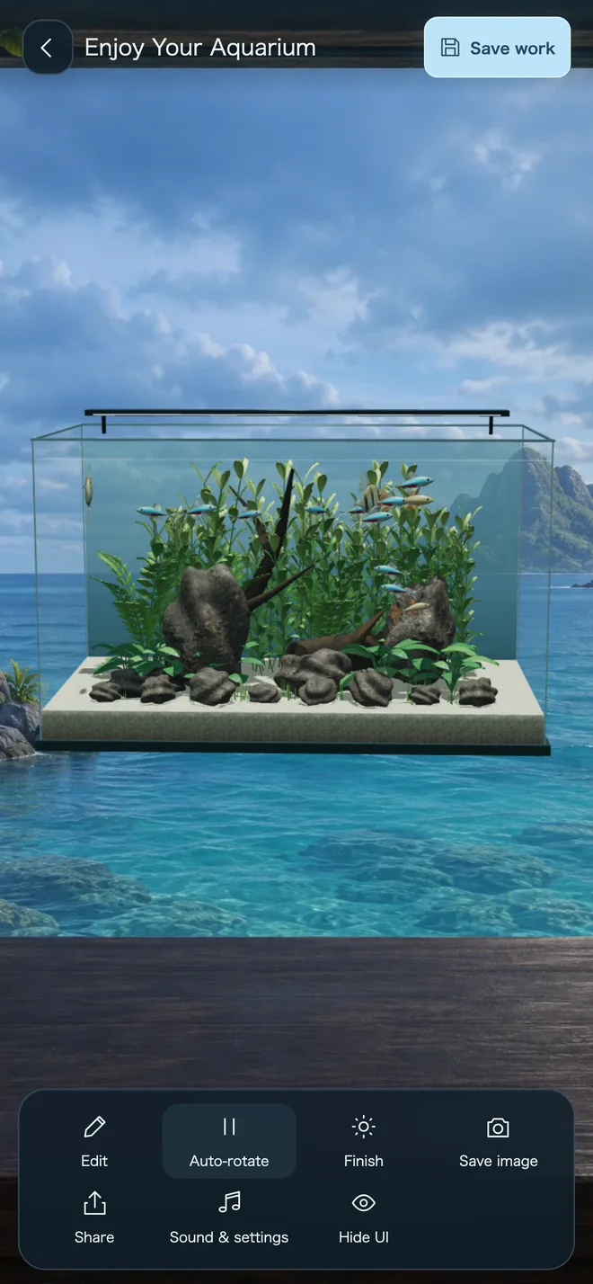 Fish weave through plants in a small aquarium made by you.