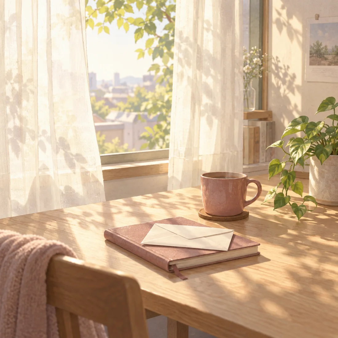 A diary and a letter on a sunlit windowsill